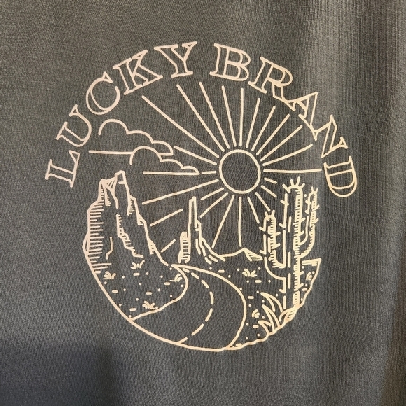 LUCKY BRAND LUXURY-SOFT BLUE RAYON STRETCHY LOGO TEE SHIRT SIZE MED - Picture 3 of 5